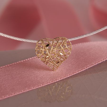 Silber Collier mit Herz aus 18 Karat Gelbgold geflochten